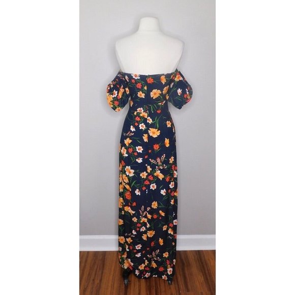 FLYNN SKYE Floral Maxi Dress Lost Poppy Poppies Off Shoulder Cut-Out ~ XS ~ EUC - Picture 8 of 12